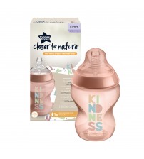 Biberon decorat Closer to Nature, roz, 260 ml, 1 buc, Tommee Tippee